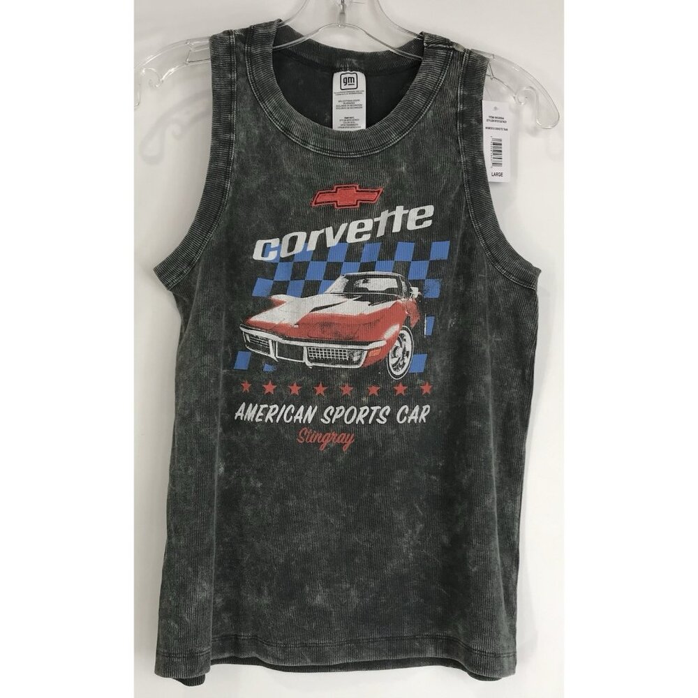Corevette Tank Top Womens Size Large American 4th Of July‎ Grey Stretch Stars
